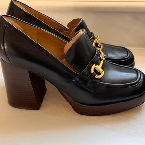Marc Fisher Machi Black Leather Platform Heeled Loafer Size 10M